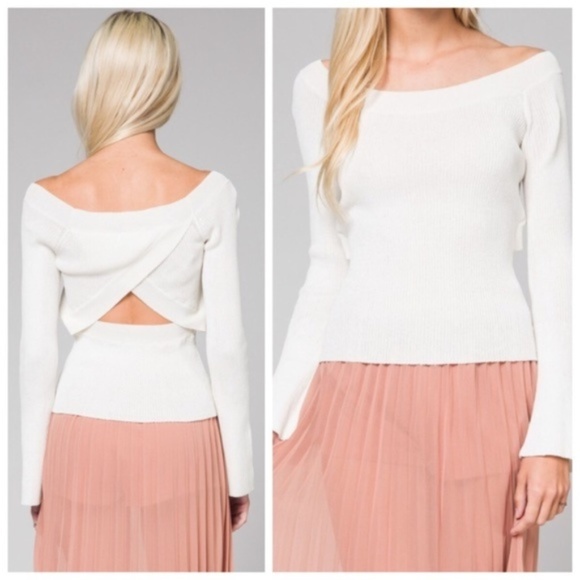 Kala Vella Sweaters - Open Back White Ribbed Sweater